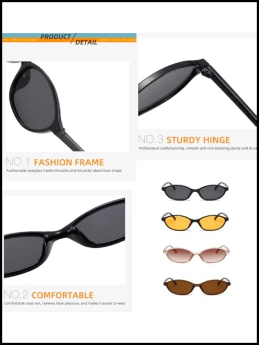 Retro Oval Cat Eye Sunglasses UV400 Lightweight Small Y2K Narrow Cateye